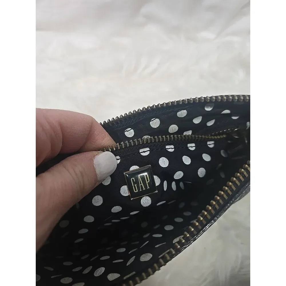 VTG GAP Black Wristlet Pebble Cow Leather Polka Dot Lining Small Y2K‎